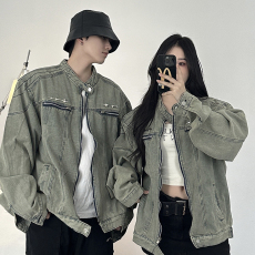 批发实拍##情侣装秋季2024新款美式牛仔夹克宽松外套