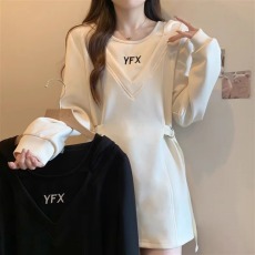 批发原版做工大码女装假两件卫衣2024新款秋胖mm收腰宽松显瘦上衣