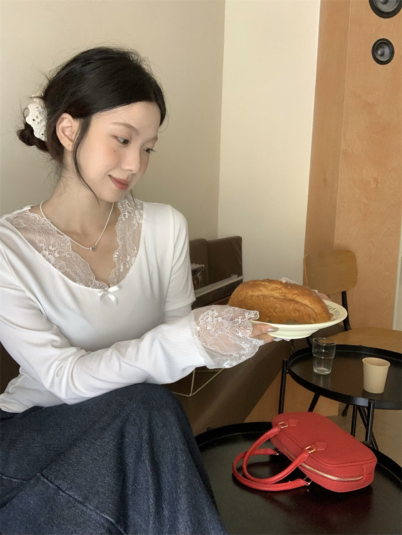 실사 정가 봄 한 부서 느긋한 레트로 다용도 레이스 조각 긴팔 맨위 인사이드 가져 가라. 기본 셔츠