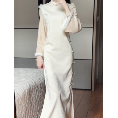 批发2025年秋冬季新款改良旗袍年轻气质<b class='q'>高档</b>超仙假两件日常百搭<b class='q'>连衣裙</b>