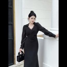 批发嘎嘎微胖秋季蕾丝花边法式性感收腰显瘦连衣裙