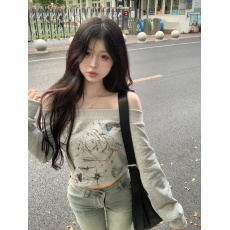 批发<b class='q'>官</b>图 华棉复合 <b class='q'>韩国</b>chic秋季领不规则露肩长袖卫衣女