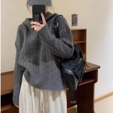 批发麻花毛衣女秋<b class='q'>冬</b>2026款连帽复古日系慵懒宽松软糯针织衫上衣