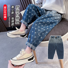 批发| 官图实价 | 春秋新款<b class='q'>韩版</b>中大童牛仔裤渐变爱心潮流女牛仔长裤