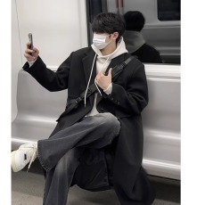 批发毛呢大衣长款纯色宽松垫肩韩版加厚外套休闲男呢子过膝新款潮流