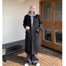批发新款西装领长款无品牌宽松型高级感过膝毛呢外套冬季毛呢大衣潮流