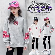 批发| 官图实价 | 提花面料 | 后包领 | 秋季中大女童韩版刺绣卫衣