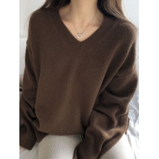 批发韩国慵懒风v领毛衣女宽松显瘦慵懒风春秋外穿针织<b class='q'>打底衫</b>上衣内搭