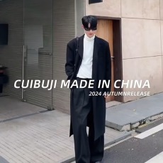 批发2024早秋新款风衣男长款过膝纯色肩部加扣英伦风中长款风衣外套潮