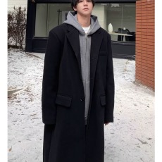 批发翻领长款垫肩大衣秋冬季过膝大衣潮流新款气质秋季原宿青少年潮
