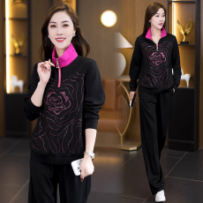 批发实拍<b class='q'>大码</b>女装洋气烫钻套装女2026新款休闲韩版时尚显瘦女装两件套