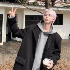 批发2024早秋新款风衣男长款过膝纯色肩部加扣英伦风中长款风衣外套潮