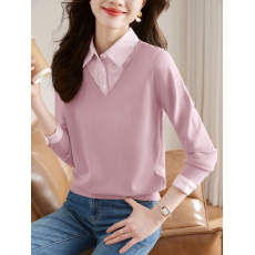 批发实拍  假两件<b class='q'>针织衫</b>女生2026春季设计感长袖毛衣衬衫领<b class='q'>打底衫</b>上衣