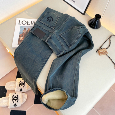 批发实拍韩版冬厚保暖<b class='q'>婴儿</b>绒笑脸刺绣高腰直筒宽松显瘦阔腿牛仔长裤女