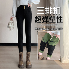 批发实拍2024新款黑色<b class='q'>打底裤</b>女秋冬外穿高腰紧身加绒加厚铅笔小脚