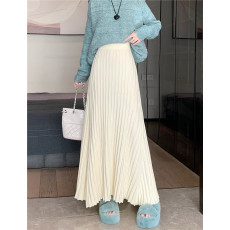 批发大码实拍2025冬季新款加厚长款针织<b class='q'>百褶</b>半身裙女A字显廋大摆伞裙