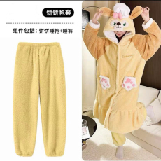批发冬季新款睡袍袍套女卡通加厚保暖睡衣法兰绒加长款睡袍大码320克