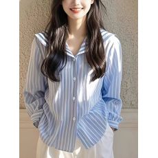批发蓝色条纹海军领衬衫<b class='q'>外套</b>女秋季女装2026新款高级上衣<b class='q'>时尚</b>洋气时髦