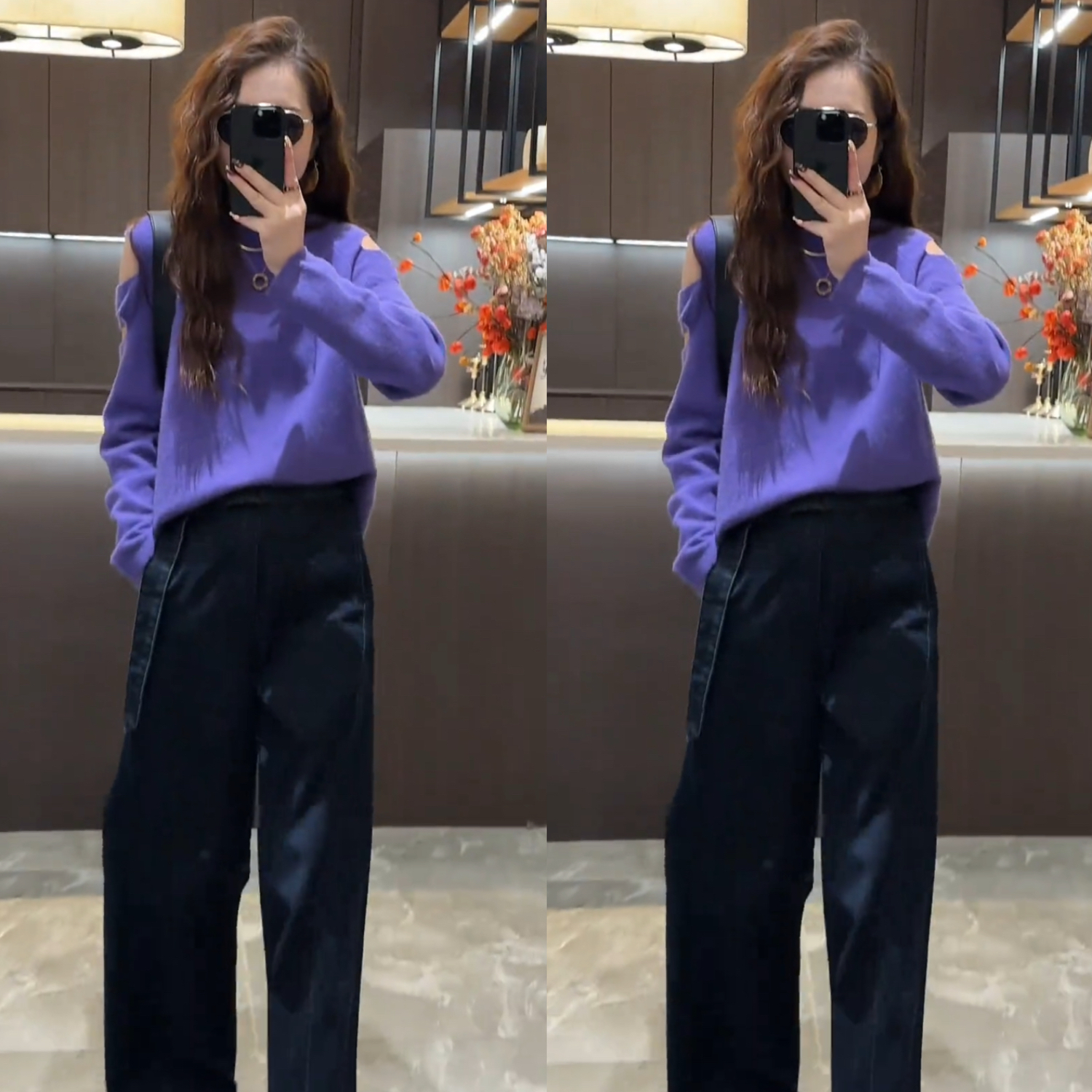 2026 년 가을 새로운 다용도 오프숄더 디자인 섹션 라운드 넥 니트 스웨터 맨위 Pu 워시 스트레이트 넓은 다리 데님