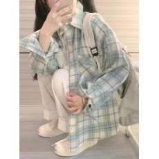 批发韩版女大童外套长袖<b class='q'>格子衬衫</b>2024新款春秋穿搭少女学生版衬衣潮