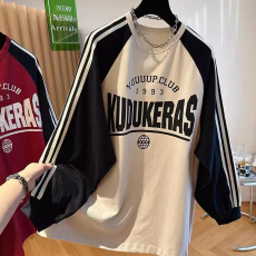 批发原版做工美式复古休闲印花设计感条纹女T恤2025宽松<b class='q'>卫衣</b>上衣潮