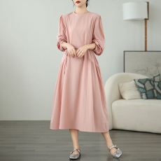 批发实拍2026早春韩国chic大码女装拼接褶皱大摆型宽松连衣裙