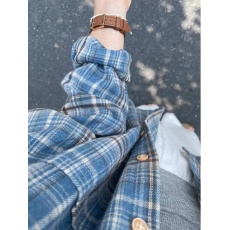 批发原版后腰拼接 蓝色格子磨毛长袖<b class='q'>衬衫</b>女春秋宽松休闲百搭<b class='q'>衬衣</b>