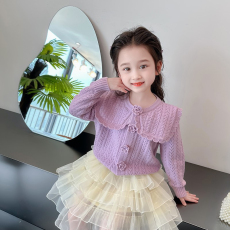 批发女童甜美开衫新款<b class='q'>春</b>秋宝宝外穿针织线衫大翻领毛线衣儿童毛衣外套