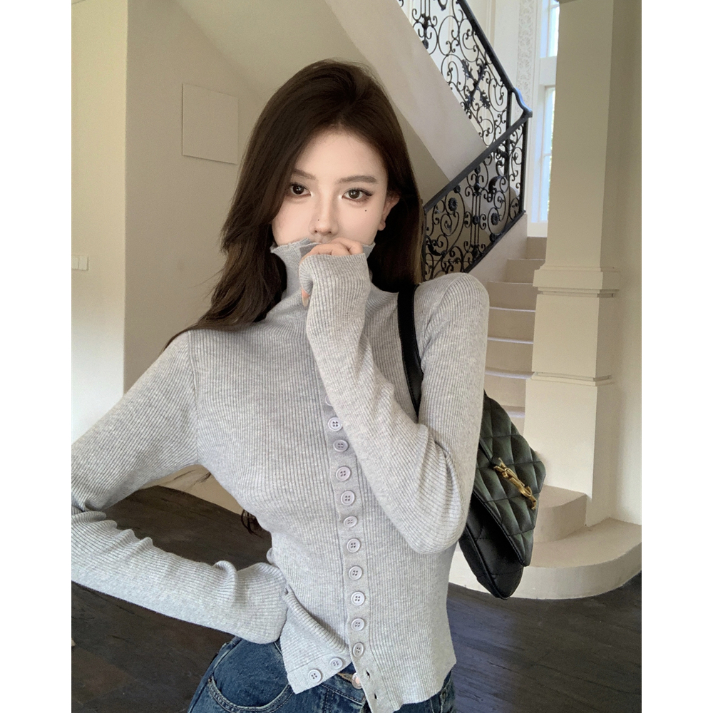 실사 디자인 센스 터틀넥 니트 스웨터 몸매 가꾸기 슬림해 보이는 다용도 맨위