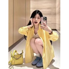 批发黄色慵懒风长袖格子衬衫显瘦宽松港味复古chic上衣<b class='q'>秋</b>季薄款防晒衫