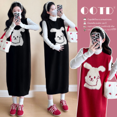 批发实拍~2024秋<b class='q'>冬</b>时尚宽松时尚俏皮减龄加厚毛衣裙+打底衫两件套