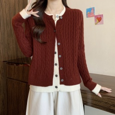 批发大码女装2025秋冬新款拼接假两件毛衣针织开衫安可拉红外套女