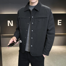 批发2024冬季韩版男保暖衬衫领羽绒服百搭潮流美式复古工装鸭绒羽绒衣