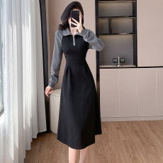 批发实拍2025秋冬新款Polo领休闲<b class='q'>连衣裙</b>高级感显瘦气质收腰长袖卫衣裙