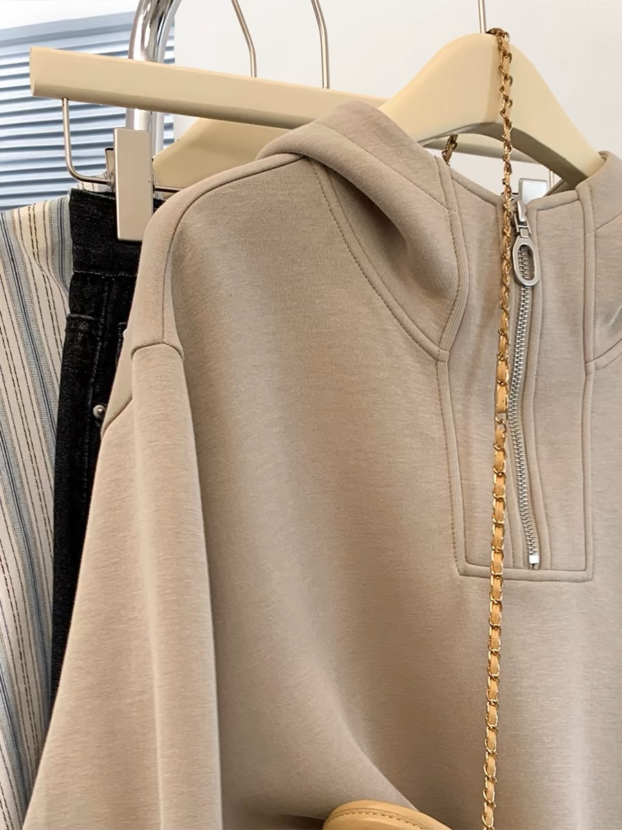 Original fabric extra large size 300 pounds autumn and winter new half chain fk two-piece hooded sweatshirt sweater_voghion.com