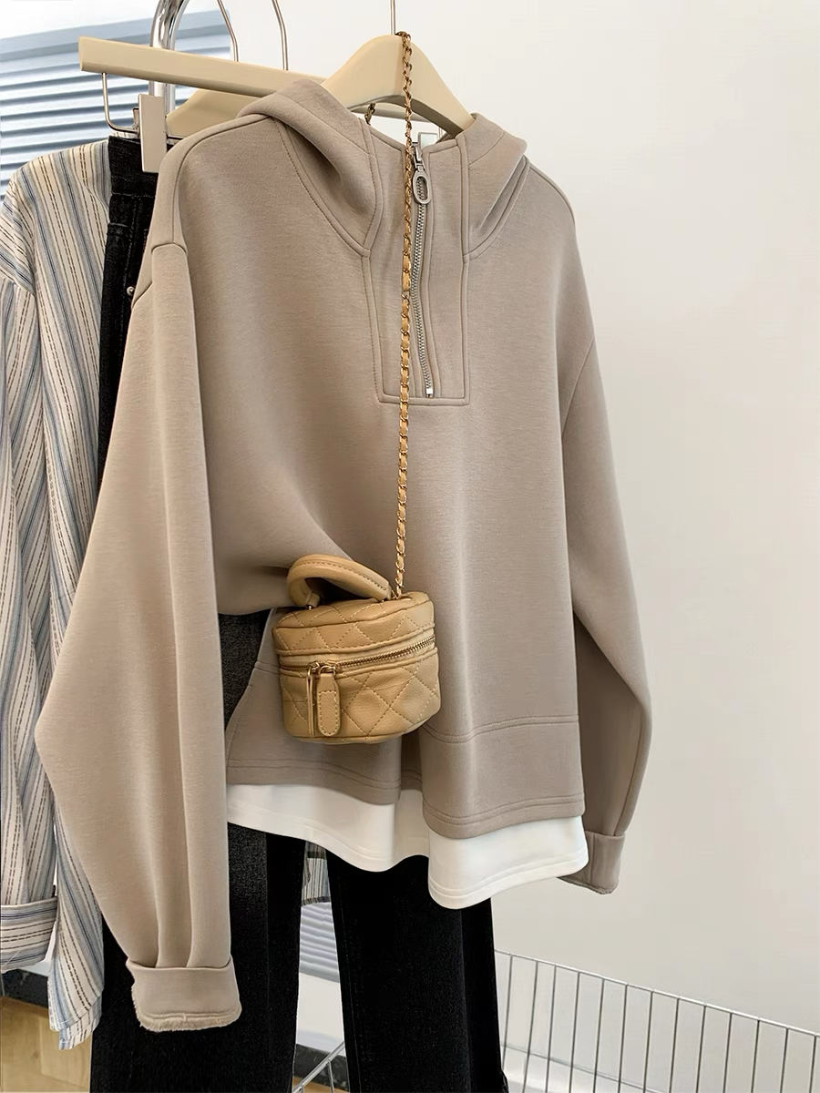 Original fabric extra large size 300 pounds autumn and winter new half chain fk two-piece hooded sweatshirt sweater_voghion.com