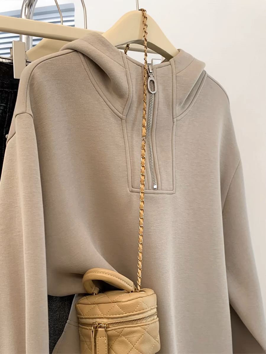 Original fabric extra large size 300 pounds autumn and winter new half chain fk two-piece hooded sweatshirt sweater_voghion.com