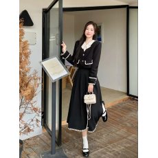 批发大码拼色假两件西装小外套上衣女秋季新款胖mm高腰百搭半身<b class='q'>裙</b>套装