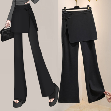 批发实拍大码女2026春季高腰弹力围裙开叉喇叭裤时尚百搭长裤