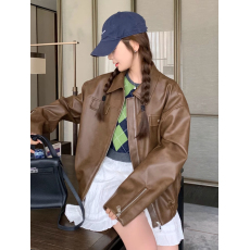 批发美拉德皮衣外套女早秋学院风棕色皮衣美式痞帅皮夹克2025新款高级