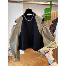 批发别致设计感小众宽松露肩衬衫插肩袖拼接短款<b class='q'>卫衣</b>女套头漏两肩上衣