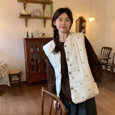 实拍实价~简约文艺百搭小波点加厚保暖棉马甲+百搭上衣女潮