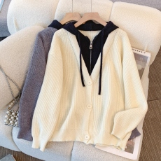 批发实拍2025秋冬新款大码<b class='q'>女装</b>微胖mm假两件毛衣加厚针织开衫上衣外套