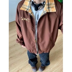 批发小牛津刺绣 格子双面穿字母外套女春秋休闲宽松百搭小个子夹克女