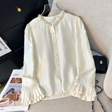 批发2026春季新款手工钉珠气质<b class='q'>雪纺衫女</b><b class='q'>泡泡袖</b>小个子减龄小衫上衣