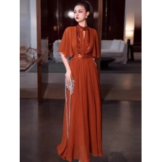 批发香港品牌轻奢夏季新款雪纺长裙设计感气质收腰大摆<b class='q'>连衣裙</b>