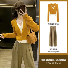 批发小个子时尚穿搭套<b class='q'>装</b>2026春秋季新款洋气假两件针织衫西<b class='q'>裤</b>两件套<b class='q'>装</b>