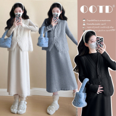 批发实拍~2024秋<b class='q'>冬</b>新款韩版时尚气质显瘦麻花马甲+打底裙套装