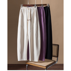 批发爆款纯棉华棉复合休闲阔腿香蕉裤女春秋冬新款<b class='q'>哈伦</b>宽松垂感镰刀裤