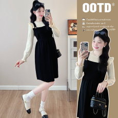 批发实拍新款孕妇针织高级感甜美减龄气质时尚潮妈假两件连衣裙